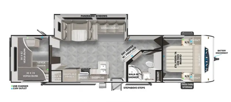 Example floor plan for the Economy size, 2 bedroom, 1 bath, sleeps 6